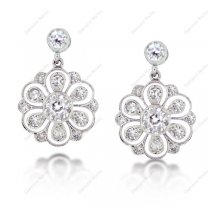 Diamond Flower Cluster Drop Earrings in 18K White Gold