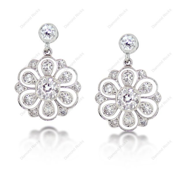 Buy Diamond Flower Cluster Drop Earrings in 18K White Gold from