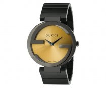 Buy Gucci Men's YA133202 'Grammy XL Interlocking' Yellow Dial Black Leather Strap from